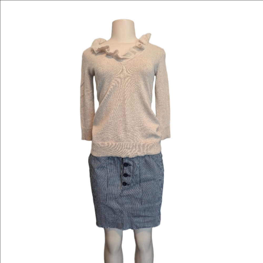 Beth Bowley Anthropologie 100% Cashmere Scalloped‎ ruffle collar sweater …
